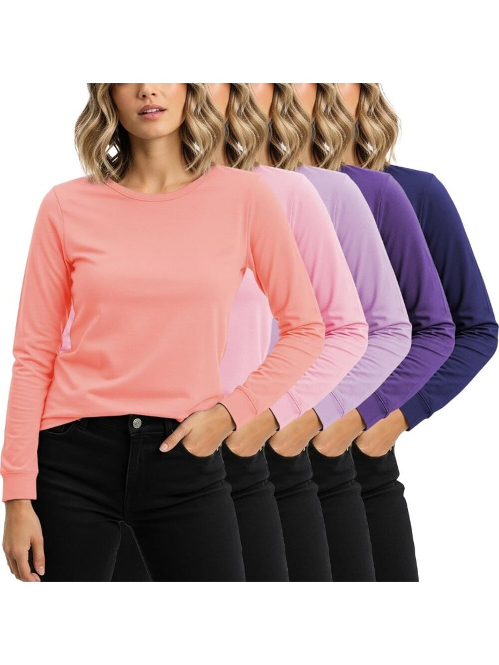 Stylish Women's Cotton Stretch Long Sleeve Athletic T-Shirt | Multi-Color Packs
